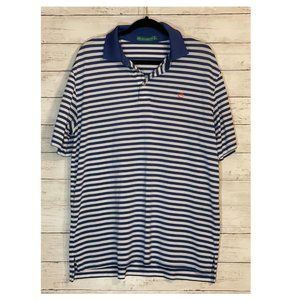 SOUTHERN TIDE Short Sleeve Club Blue and White Striped Golf Polo Shirt - Men’s L